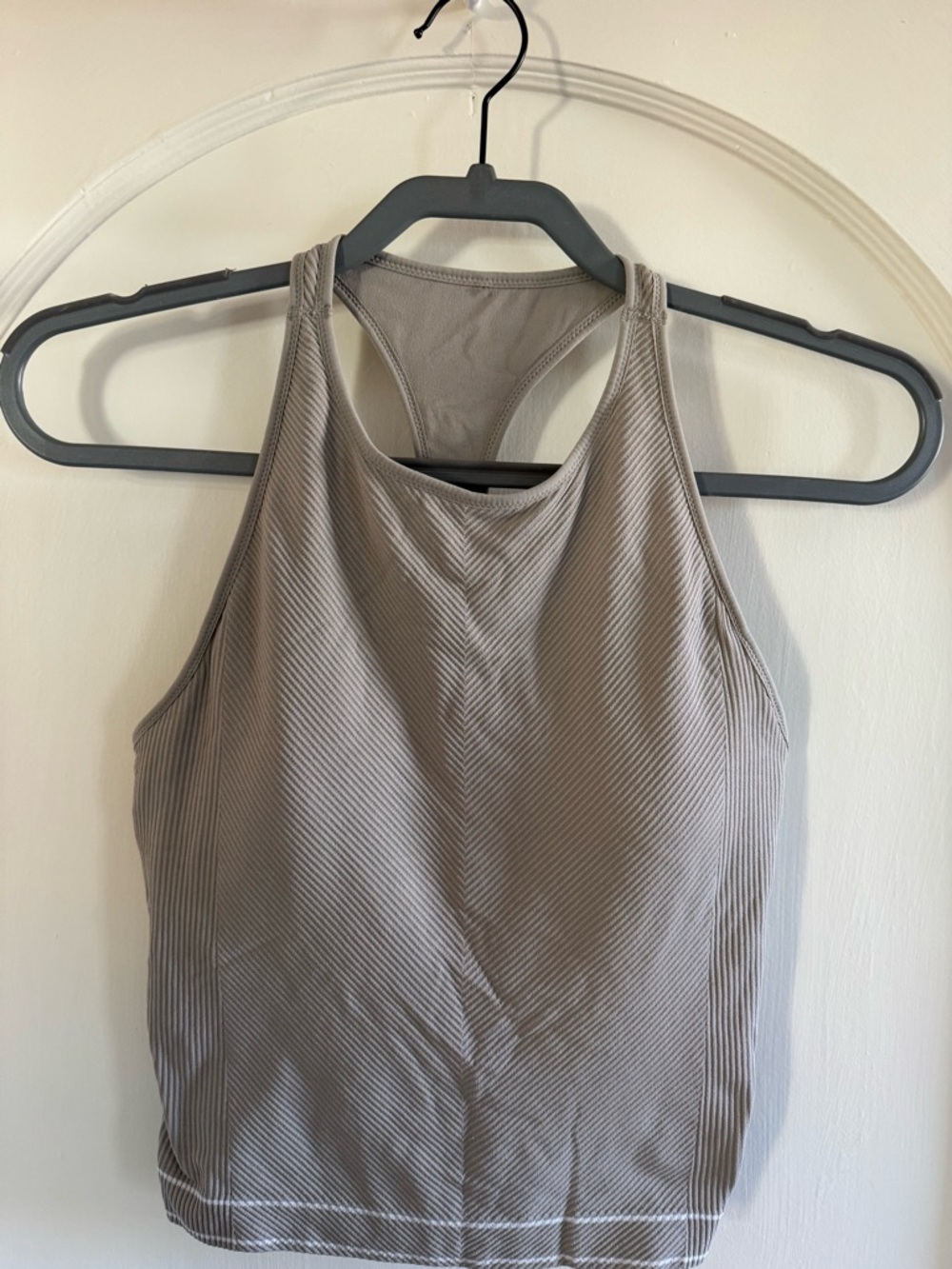 CALIA by Carrie Underwood Ribbed Racerback Crop Top in Taupe